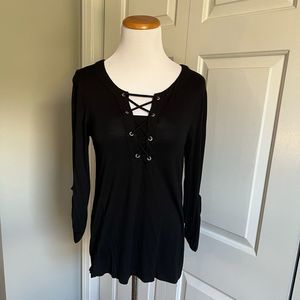 Cable & Gauge Black Lace Up Top